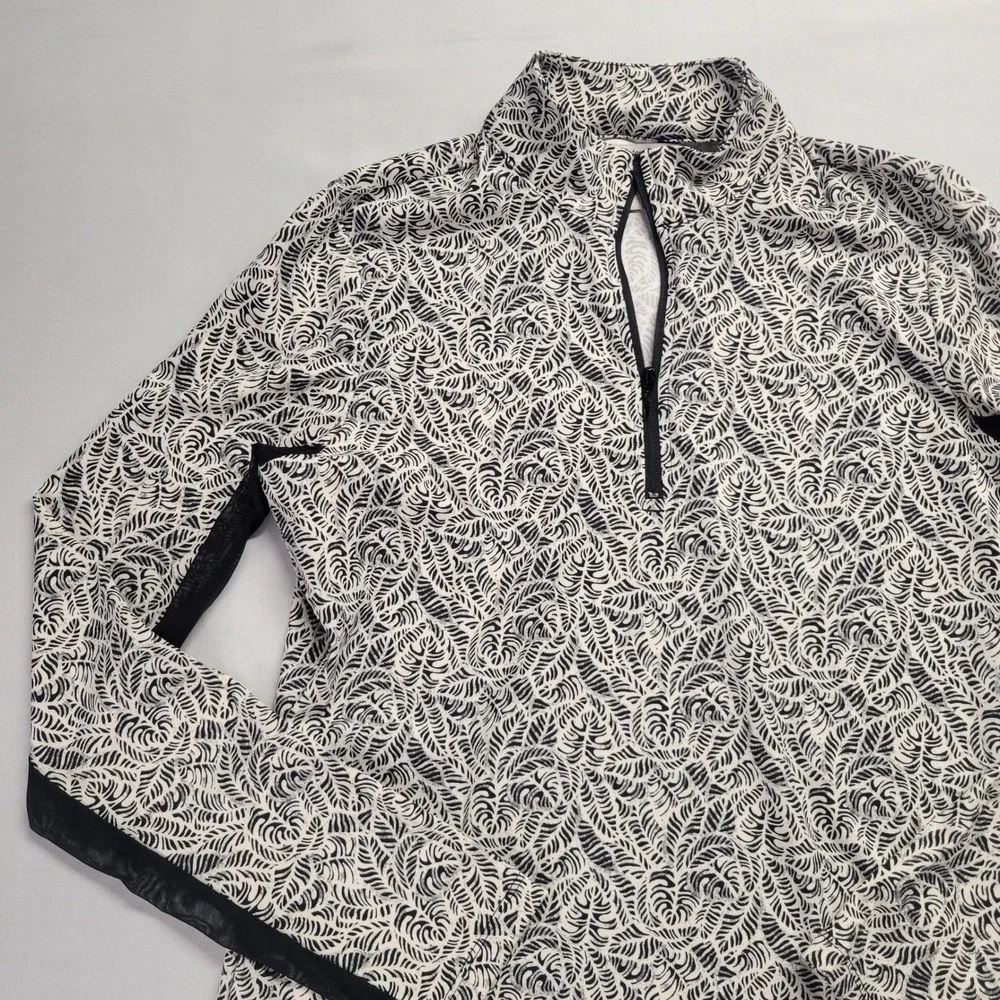 Tommy Bahama Everyday Active Womens Small Black White Palm Leaf Quarter Zip Top - Picture 3 of 9